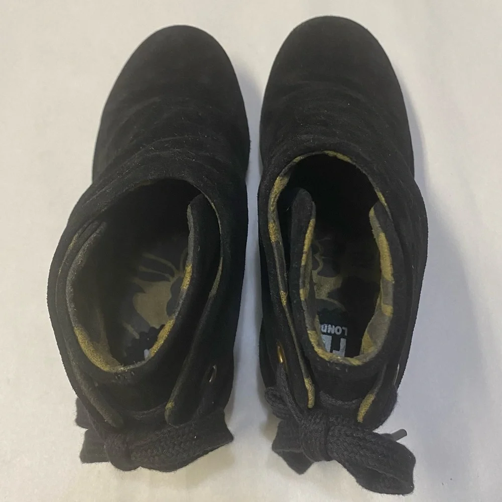 Fly London Women’s Yebi Wedge Ankle Boots Size US 6-6.5 Black Suede Round Toe